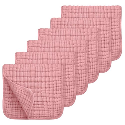 Looxii Muslin Burp Cloths Baby Girl 6 Pack - 20" x 10" - Ultra Soft & Absorbent, 6-Layer 100% Cotton for Spit Up & Drool- Gentle Burping Cloth, Baby Girl Newborn Essentials Shower Gifts, Bean Paste