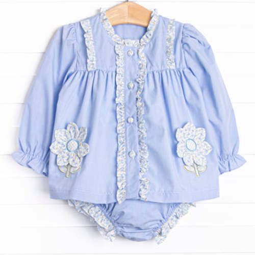 Bleu: Louise Applique Long Sleeve Diaper Set, Blue Gingham – Stitchy Fish