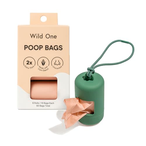 Wild One Dog Poop Bag Holder and Dispenser with Leash Attachment, Leak Proof, Easy Twist Top for Refills, Includes 1 Box Of Bags, Spruce