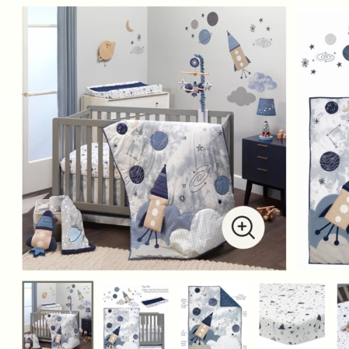 Sky Rocket 5-Piece Blue Galaxy/Space Nursery Baby Crib Bedding Set – Lambs & Ivy