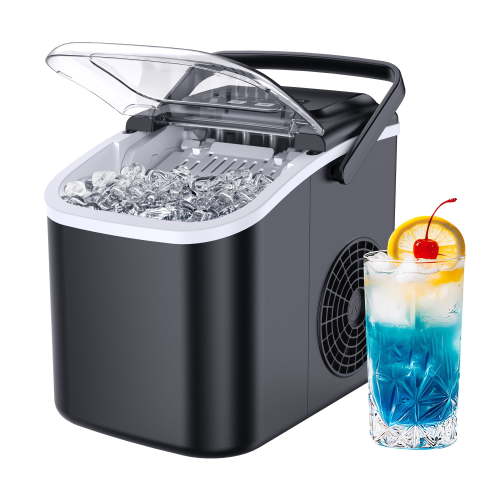 Simzlife Ice Maker Countertop, 8 Cubes Ready in 6 Mins, 26lbs in 24Hrs, Self-Cleaning Ice Machine with Ice Scoop and Basket, 2 Sizes of Bullet Ice for Home Kitchen Office Bar Party