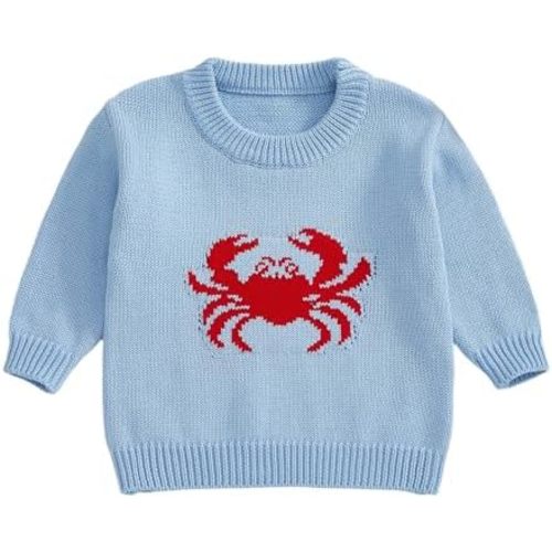 Kids Toddler Baby Boy Girl Knit Sweater Casual Lobster Embroidery Round Neck Pullover Knitwear Fall Winter Clothes