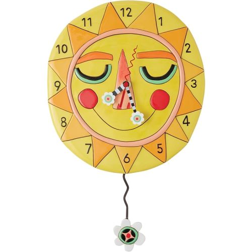 Enesco Allen Designs Blooming Bright Smiling Sun Sculpted Pendulum Wall Clock, 10.24 Inch, Multicolor