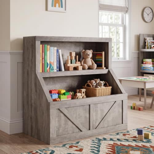 IDEALHOUSE Kids Toy Box for Boys, Kids Toy Chest Storage for Boys & Girls | Toy Storage Organizer & Kids Bookshelf, Opening Kids' Bookcase for Books and Toys, Anti-tip Device for Safety, Easy to Clean