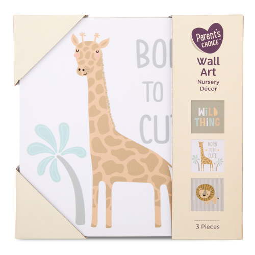 Parent's Choice 3-Piece Set Baby Nursery Canvas Wall Art, Jungle, 7" x 7"