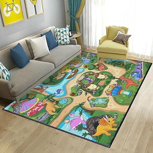 Cute Dinosaur Zoo Area Rug for Kids Boys Girls Room Bedroom, Dinosaur Land Toddler Baby Crawling Playing Rug Gaming Carpet for Living Room Nursery Room, Non-Slip Machine Washable Rug 59 * 39inch