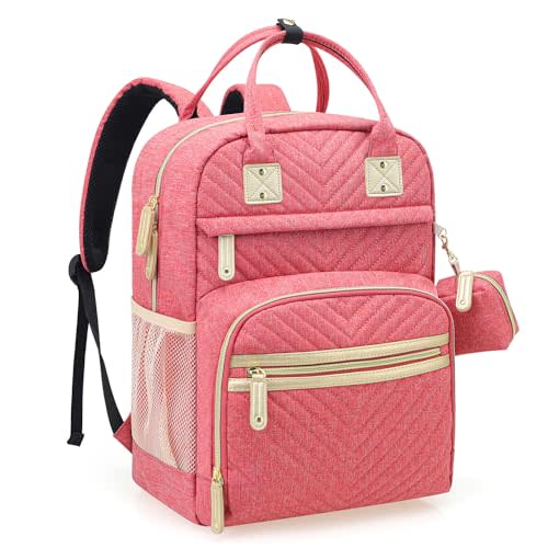 Tuwubi Diaper Bag Backpack, Baby Essentials Travel Tote Bag, Multi function Waterproof Backpacks, Travel Essentials with Stroller Straps & Pacifier Case - Pink