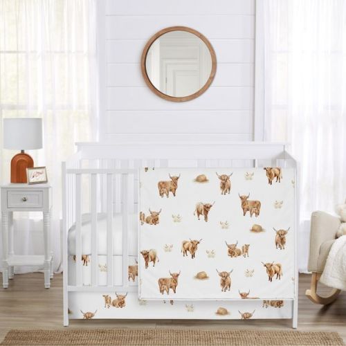 Sweet Jojo Designs Boy, Girl, Unisex/Gender Neutral Baby Crib Bedding Set - Boho Highland Cow Brown and Taupe 3pc
