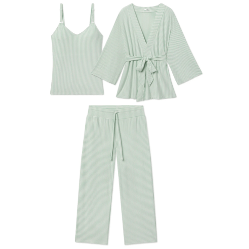 LAKE | Women | DreamModal® Pajamas | Parisian Green Pencil Stripe Maternity Kimono Bundle- Medium