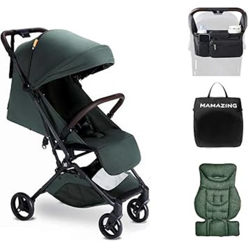 MAMAZING Lightweight Baby Travel Stroller with Carbon Fiber Frame, Compact & Airplane-Friendly, One-Handed Folding Design, 11.6 lbs, Perfect for Toddlers, Organizer & Cushion Included, Green
