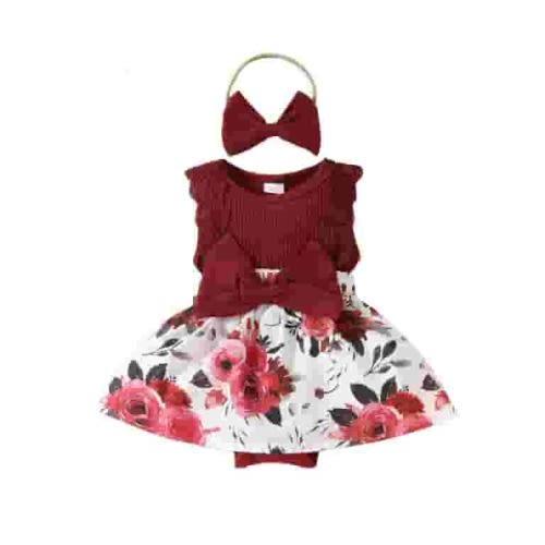 Edvintorg Baby Girl Clothes Summer Infant Cotton Outfits Sleeveless Skirt Baby Girl Lace Bow Tie Dress Romper Hair Band Set on Clearance