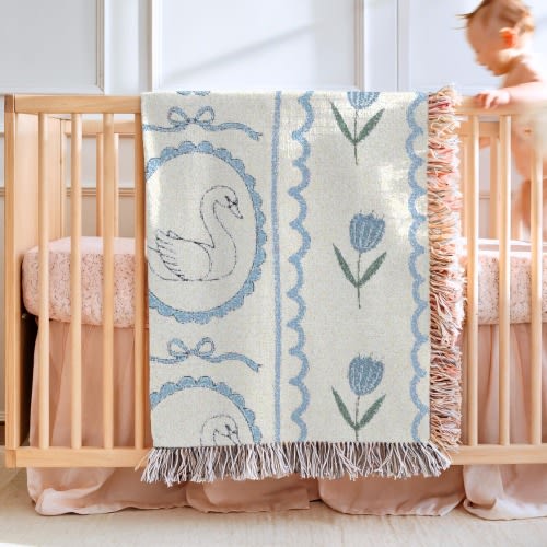 Swan Baby Blanket Girls Swan Nursery Decorations Personal Baby Shower Gift Newborn Keepsake Gift Baby Girl Gift Floral Woven Blanket