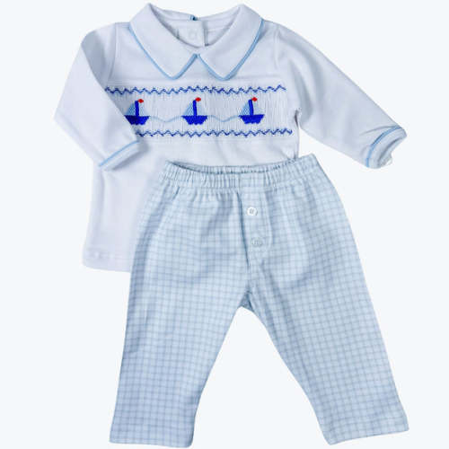 Ahoy Baby Classics Smocked 2pc Pant Set - Light Blue