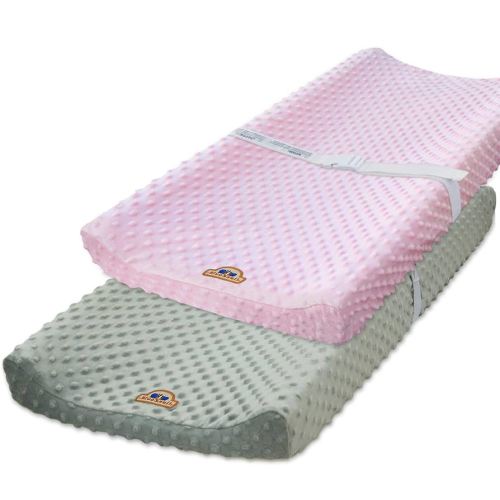 BlueSnail Ultra Soft Minky Dot Changing Pad Cover 2 Pack (Gray+Pink, 2 Pack)