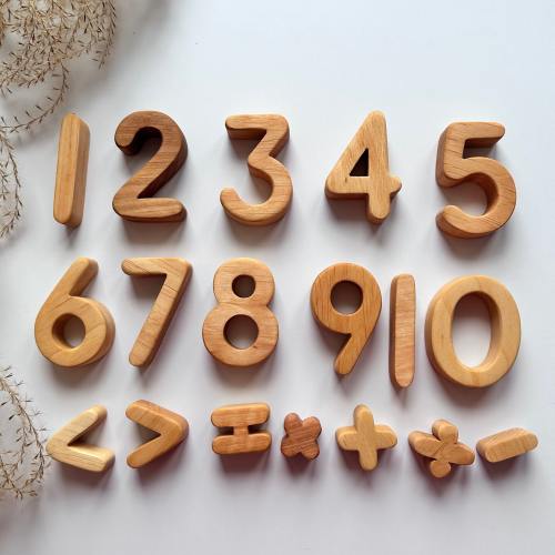 Magnetic Wooden Numbers and Math Symbols: 18 pcs Number Fridge Magnets, Homeschool | Oiled Rounded