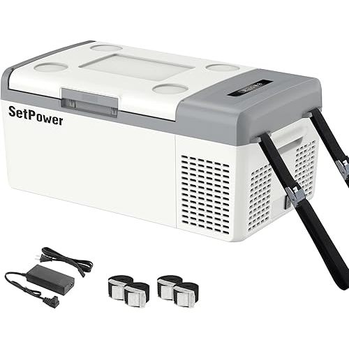 Setpower 12V Refrigerator Electric Coolers for Vehicles AC/DC, 15L/15.8QT Car Fridge Portable Freezer, Plug In Cooler, 12/24V DC & 110/240V AC for Truck RV SUV Travel Camping, White