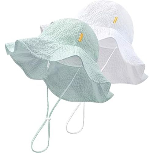 HONGTEYA Baby Sun Hat Toddler Girl Beach Hat Adjustable Outdoor Summer Hat UPF 50+ Sun Protection Wide Brim Infant Kids