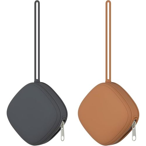 Swelive 2 Pack Silicone Pacifier Holder Case, Portable Pacifier Case For Diaper Bag, BPA Free Newborn Baby Pacifiers Silicone Pouch For Boys & Girls (Clay+Dark Grey)