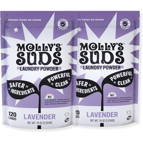 Molly's Suds Original Laundry Detergent Powder | Clean Laundry Detergent Powder for Sensitive Skin | Simple, Effective Ingredients, Stain Fighting | 120 Loads (Lavender)