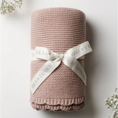 Organic Cotton Scallop Knit Baby Blanket - Rose