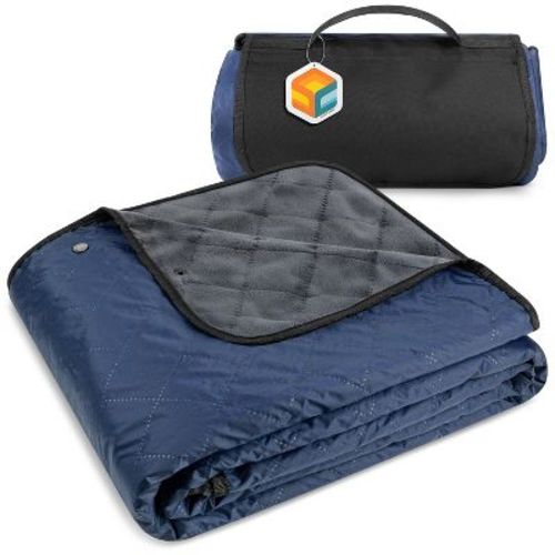 SUN CUBE Waterproof Outdoor Blanket, Fleece Windproof Foldable Stadium Camping Picnic Car Travel Beach (Navy Blue/Grey Fleece, 60 x 80 Inches)