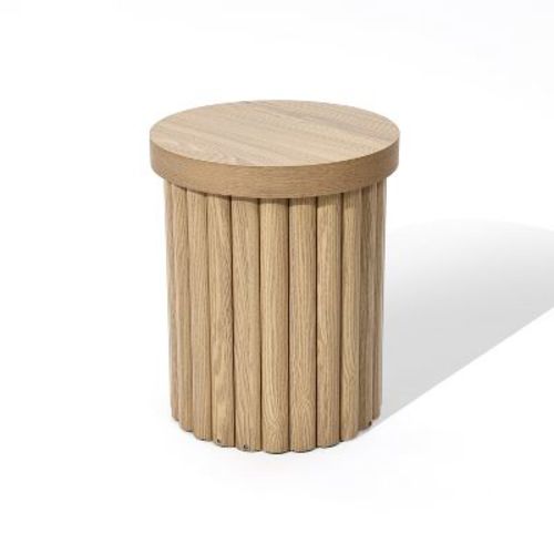 LuxenHome Brown Wood Fluted Round Side Table, 19" Mid Century Modern Wooden Accent Tables for Small Spaces, Bedside Table for Living Room