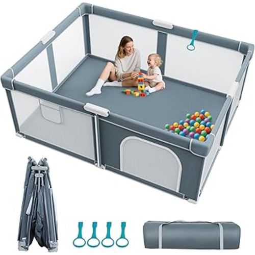 Foldable Baby Playpen - 71"×59" Collapsible Play Pen for Babies and Toddlers - Indoor Outdoor Foldable Play Yard with 4 Handles - Folding Baby Playpen with Bag Portable Travel Play Yard