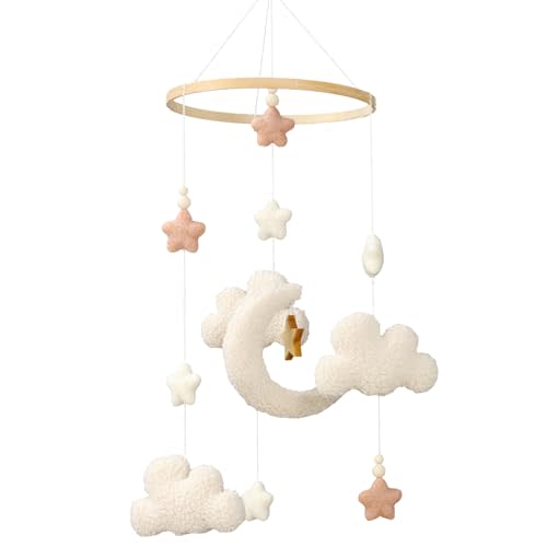 CroBlissful Crib Mobile for Boys Girls, Cute Stars Moon Cloud Boho Gender Neutral Hand-Crocheted Mobile for Baby Nursery Ceiling Mount Unisex