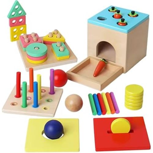 Montessori Toy 5 in 1 Coin Box Shape Sorter Learning Object Permanence Box
