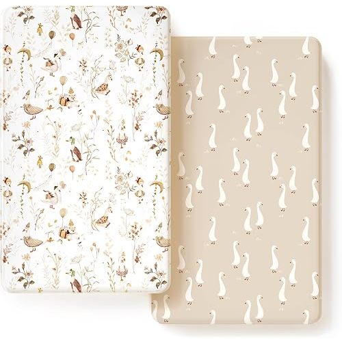 Ultra Soft Jersey Knit Crib Sheets 2 Pack, Stretchy Crib Mattress Sheet with Deep Pocket, Universal Fit Most Crib Pads Safe and Snug, Breathable Fitted Sheets for Baby, Duck