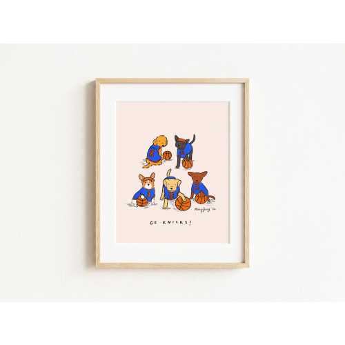 Knicks Dog Print | New York Basketball Wall Decor | Sports Fan Gift | 8x10 Print