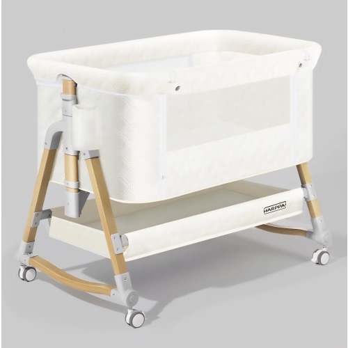 HARPPA Cuddly 3-in-1 Baby Bassinet Bedside Sleeper for Reflux | Attaches to Bed, Adjustable 5 Heights, Non-Toxic & CPSC Certified | Sturdy Aluminum Frame, Portable Wheels, Tool-Free Setup, Gentle Rocking | Perfect for Newborns, Infants, Small Spaces & Saf