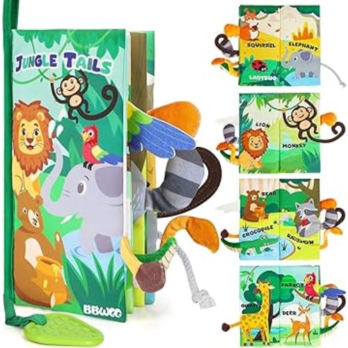 Baby Books Toys, Touch and Feel Crinkle Cloth Book with Teether for Infant, Baby Toys 0-3-6-12-18 Months, Early Development Stroller Soft Toys, Shower Gifts Stocking Stuffers for Boys Girls