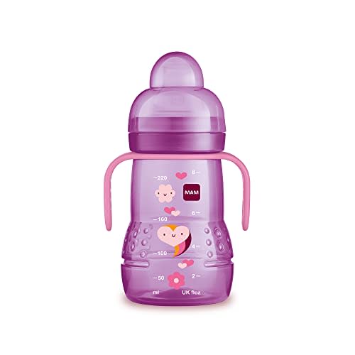 MAM Trainer Sippy Cup for Toddlers 1-3, 8 oz. Transition Drinking Cup with Extra-Soft Spout, Spill-Free Nipple, and Non-Slip Handles, for Girls 4+ Months, 1 Count