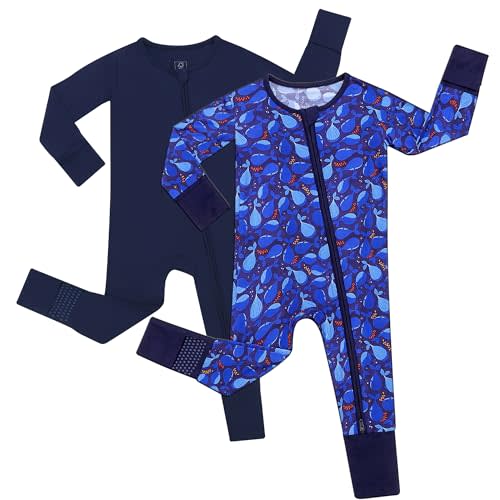 JunNeng Viscose from Bamboo Baby Boy Sleeper with Mitten Cuffs, Footless Soft Zippy Pajamas, Sleep N' Play Romper 0-18 Months