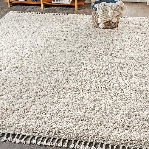 JONATHAN Y Mercer Shag Plush Tassel Cream Indoor Area Rug, 8x10, Contemporary, Modern, Easy-Cleaning for Living Room, Bedroom, Kitchen, Pet Friendly, Non-Shedding (MCR100D-8)