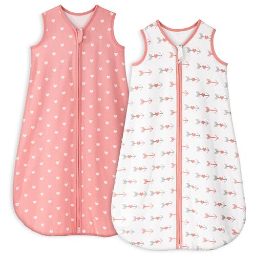 Yoofoss Baby Sleep Sack 6-12 Months TOG 1.0 Baby Wearable Blanket, 2 Pack 100% Organic Cotton Infant Toddler Sleeping Sack 2-Way Zipper Lightweight Sleep Sack