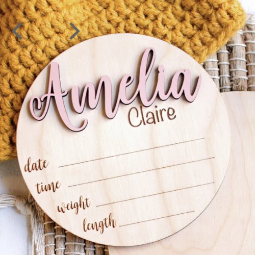 Baby Name Announcement Sign Round Wooden Sign