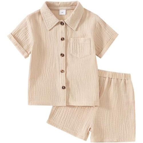 Baby Boys Summer Clothes Toddler Boys Button-down Shirt Tops + Shorts Outfit 2PCS 6 Months-7 Years