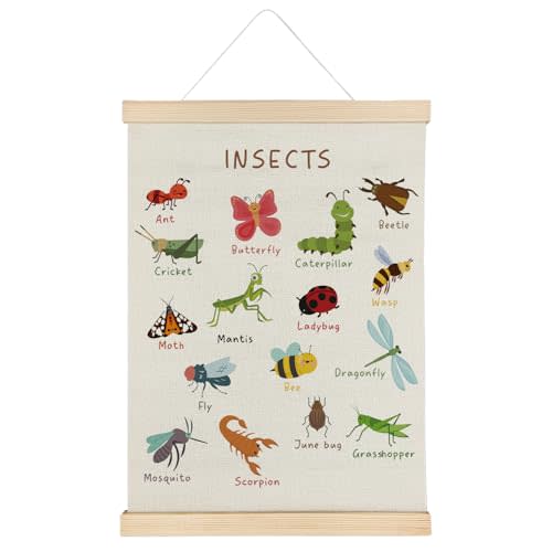 SereneHanctuary Insect Animal Wall Art,Animal Nursery Wall Decor, Boho Insects Educational Poster Hanger Frame for Toddler Kids Bedroom Nursery Playroom Classroom Decor,12x16 Inches