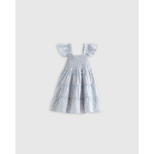 100% Organic Cotton Poplin Smocked Dress - Baby Girl in Blue Ditsy Daisy