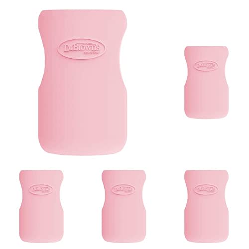 Dr. Brown’s Natural Flow® Options+™ Glass Baby Bottle Sleeves, 100% Silicone, 9 oz, Wide-Neck, Pink (Pack of 5)
