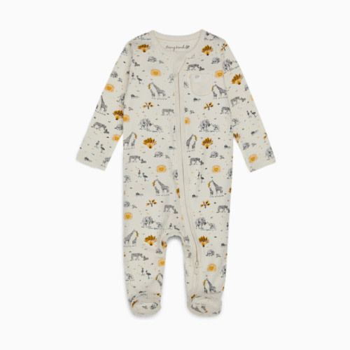 Tiny Kind Organic Cotton Printed 2-Way Zip Footie - Safari Family, 0-3 M