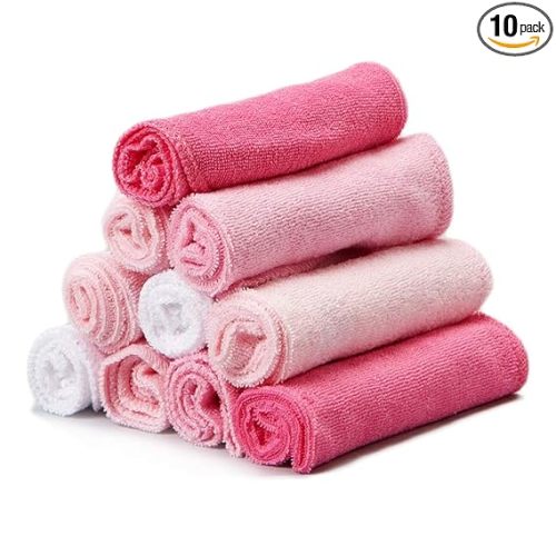 Spasilk Baby Washcloth Wipes Set for Newborn Boys and Girls, Soft Terry, Pack of 10, Pink