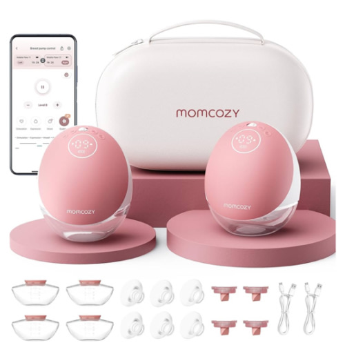 Momcozy Wearable Breast Pump, Hands Free Upgraded Mobile Flow | M9, App Discreet Control with Personalized Multi-Modes & 15 Levels, Wearable Breast Pump 24mm, 2 Pack Cozy Red