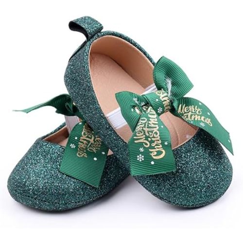 Infant Baby Girls Princess Wedding Dress Mary Jane Flats,Toddler Soft Sole Prewalker Sparkly Lightweight Shoes