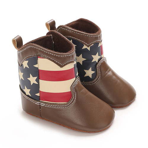 Emy Dola Unisex Baby PU Leather Cowboy Boots Newborn Boys Girls Soft Sole Non-Slip Western Bootie 0-18 Months Crib Shoes 4th Of July