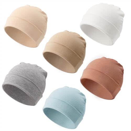 DRESHOW BQUBO 6 Pack Baby Newborn Hats Set for Unisex Infant Newborn Toddler Soft Beanie Hat for Boys Girls 0-24 Months
