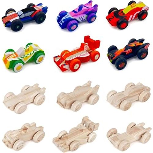 12 Pcs Unfinished Wooden Cars, Wooden Cars to Paint DIY Arts and Crafts Kit for Kids Home Activities Family Handicraft Projects and Easy Woodworking (Paints and Brushes not Included)
