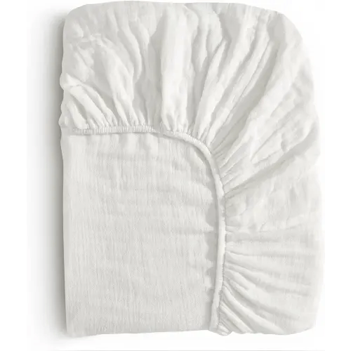 TILLYOU Muslin Crib Sheet - 100% Cotton Fitted Crib Sheet for Standard Crib Mattress, Soft and Breathable Toddler Bed Mattress Fitted Sheet, 52"x28", 1 Pack, White